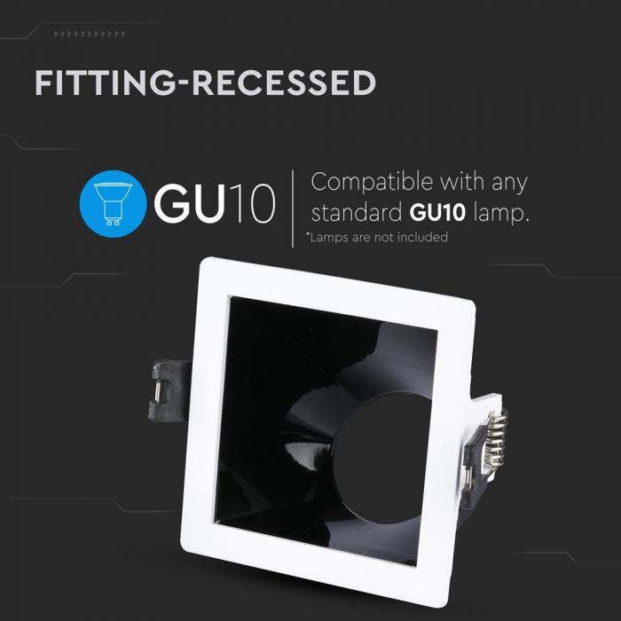 LED BRACKET GU10 SQUARE WHITE + BLACK ALUMINIUM + PC 85X85X62 (80X80)