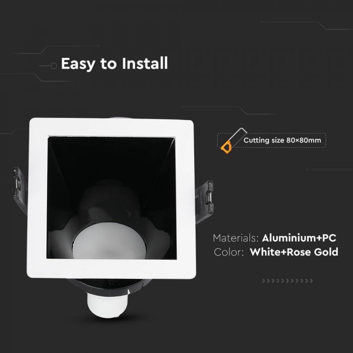 LED BRACKET GU10 SQUARE WHITE + BLACK ALUMINIUM + PC 85X85X62 (80X80)