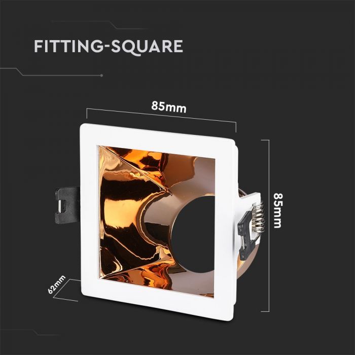 LED BRACKET GU10 SQUARE WHITE + ROSE GOLD ALUMINIUM + PC 85X85X62 (80X80)