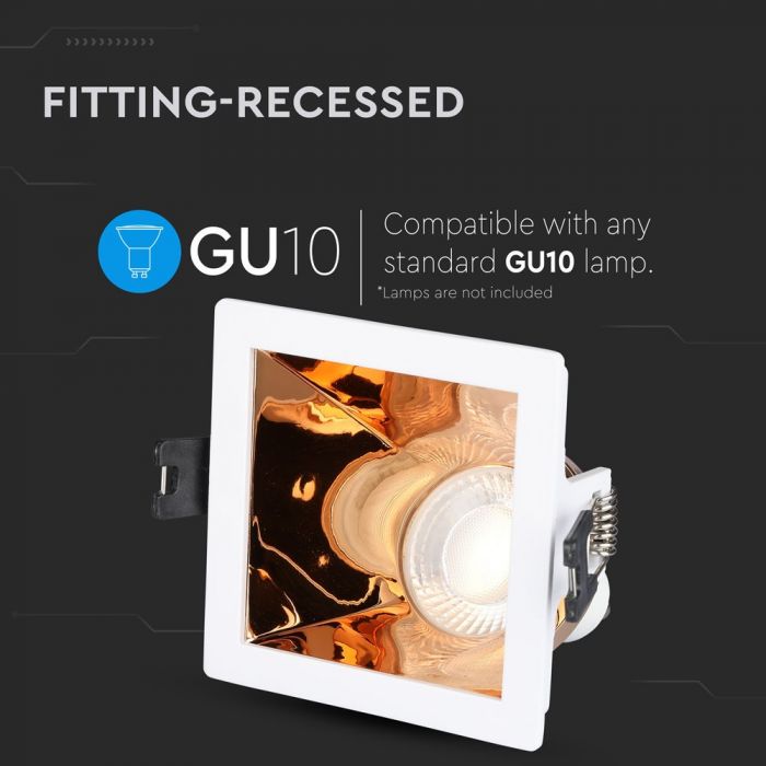 LED BRACKET GU10 SQUARE WHITE + ROSE GOLD ALUMINIUM + PC 85X85X62 (80X80)