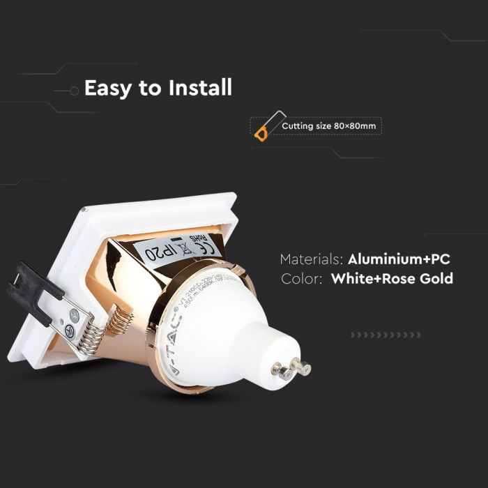 LED BRACKET GU10 SQUARE WHITE + ROSE GOLD ALUMINIUM + PC 85X85X62 (80X80)