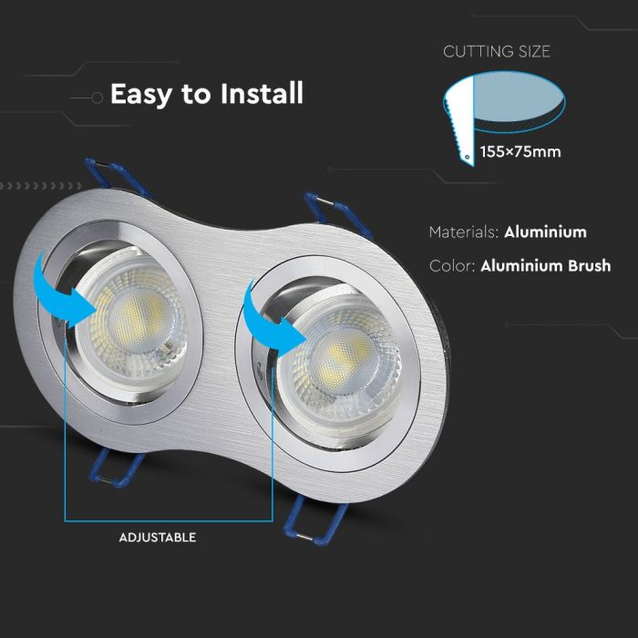 LED BRACKET 2XGU10 ROUND Movable Aluminium Brash 173X91 (155X75)