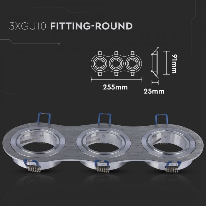 3 x GU10 Housing Round Aluminium Brush