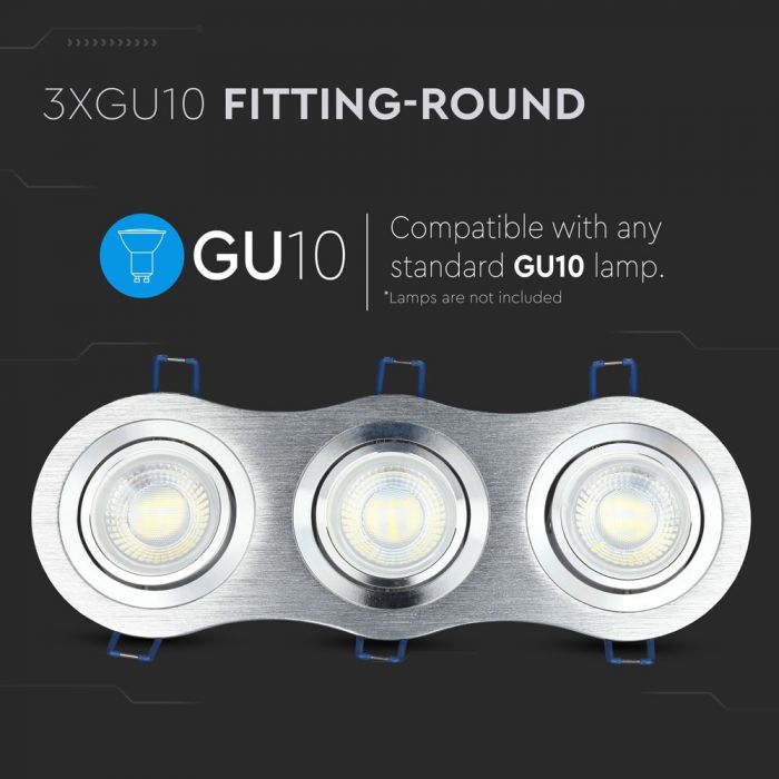 3 x GU10 Housing Round Aluminium Brush