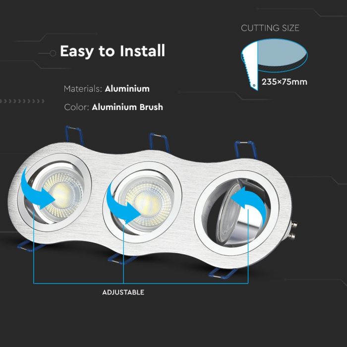 3 x GU10 Housing Round Aluminium Brush
