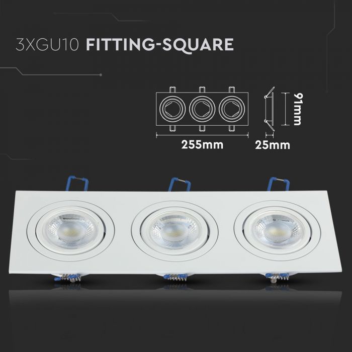 LED BRACKET 3XGU10 SQUARE Movable WHITE 255X91 (235X75)