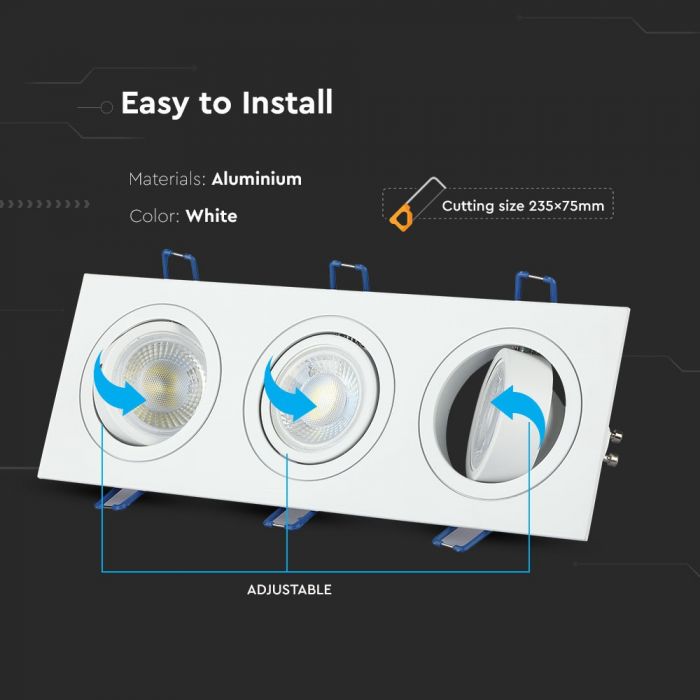 LED BRACKET 3XGU10 SQUARE Movable WHITE 255X91 (235X75)