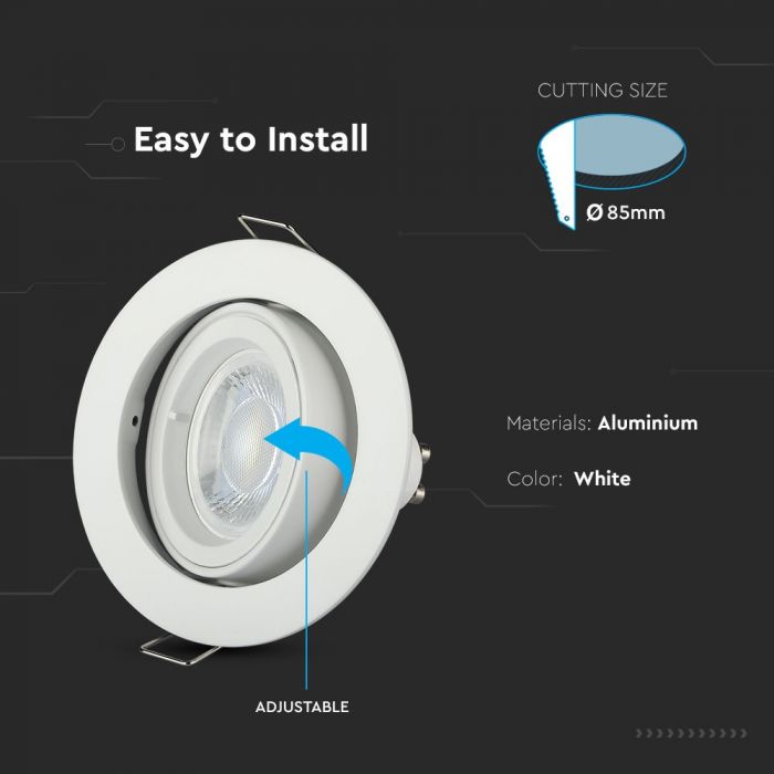 LED BRACKET GU10 ROUND Aluminium Movable WHITE 95 (85)