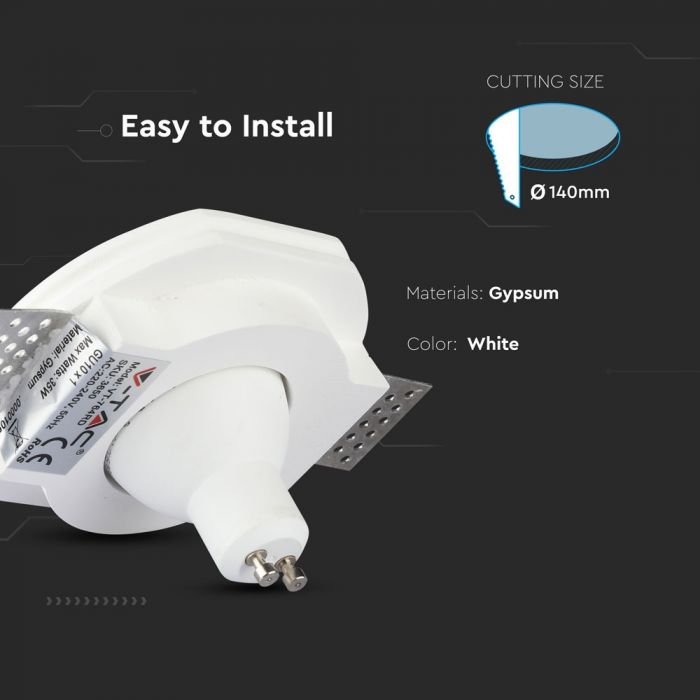 LED BRACKET GU10 ROUND WHITE 140X40 (100) GYPSUM