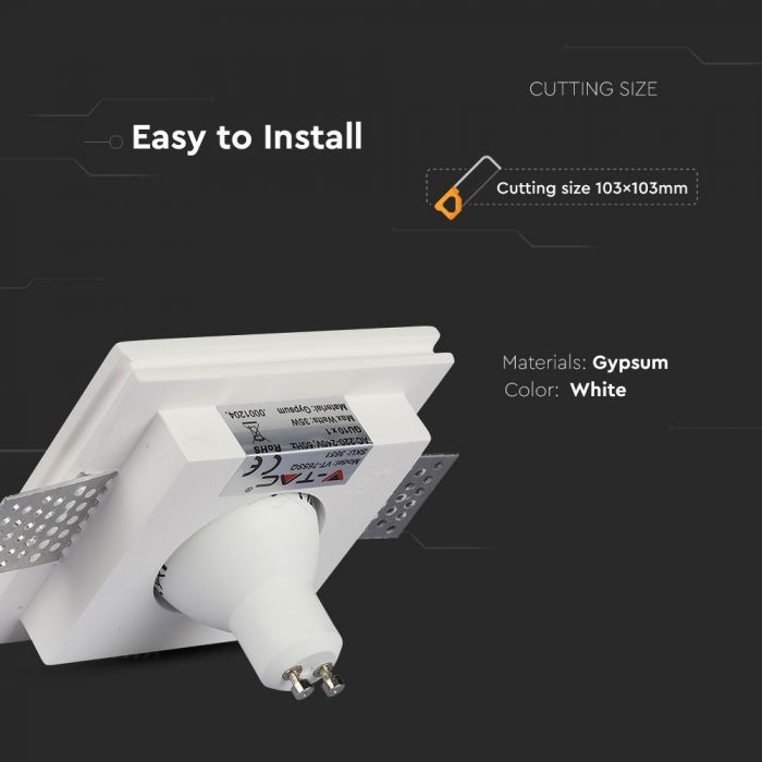LED BRACKET GU10 SQUARE WHITE 170X120X35 (100) GYPSUM