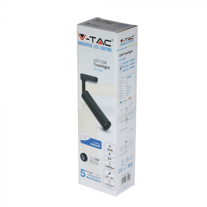 LED TRACK COB LIGHT 20W 1400lm 5000K 24° 220X60X50 4-LINE BLACK SAMSUNG CHIP