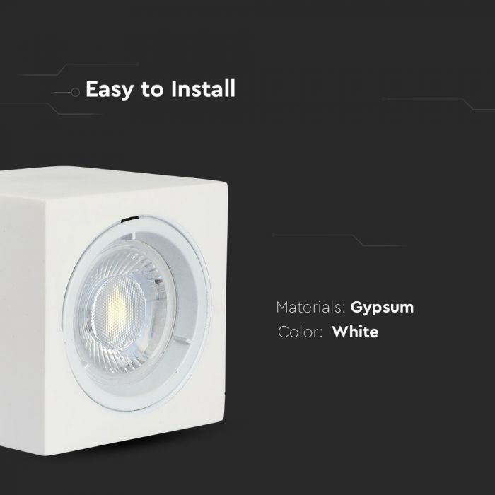 GU10 Fitting Square Gypsum Aluminium Ring White