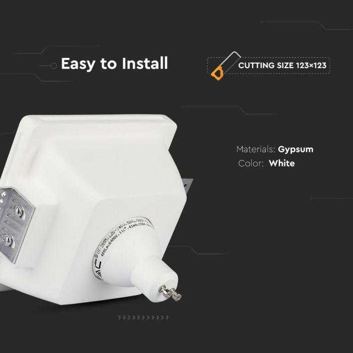 LED BRACKET GU10 SQUARE WHITE WITH FROST GLASS 120X60 (123) GYPSUM