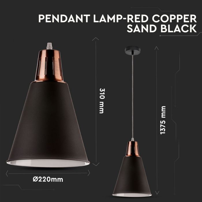 LED E27 PENDANT MODERN RED COPPER SAND BLACK 22X31X138