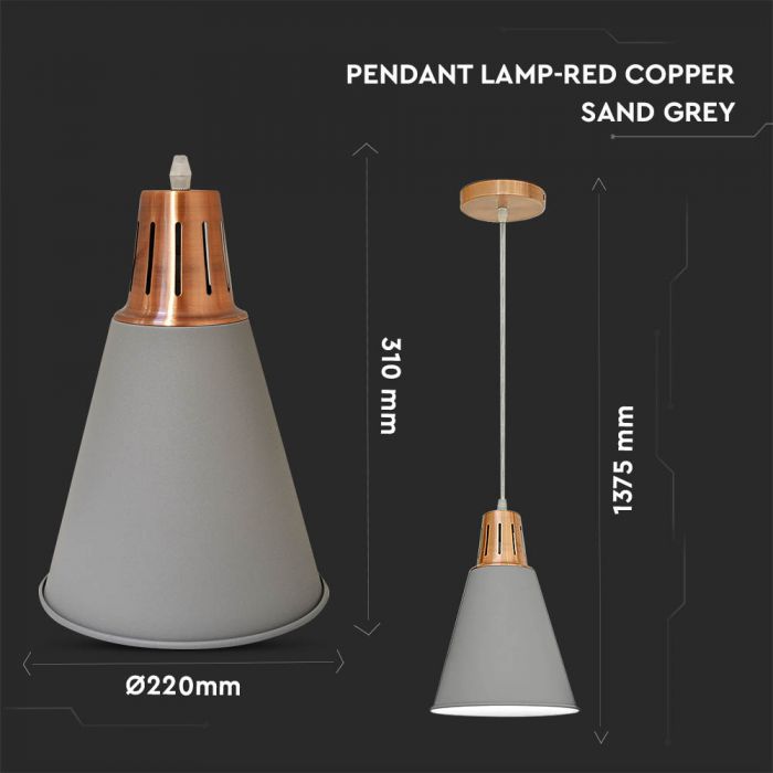 LED E27 PENDANT MODERN RED COPPER SAND GREY 22X31X138