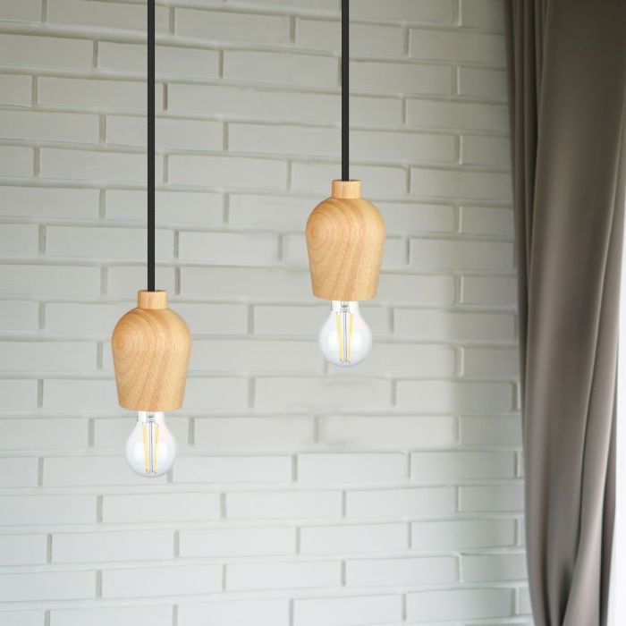 LED E27 PENDANT BLACK WIRE 73X102X100 WOODEN