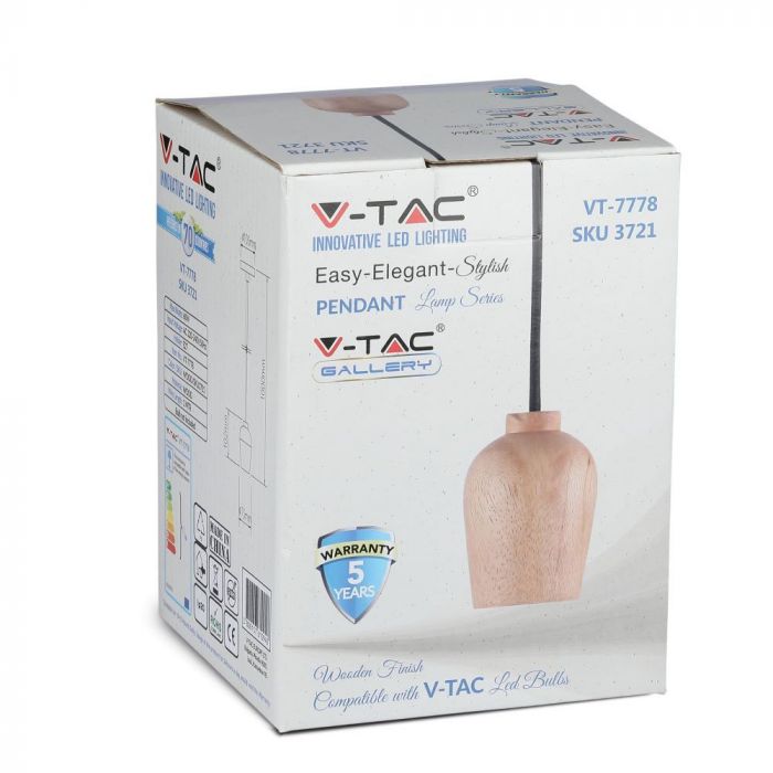 LED E27 PENDANT BLACK WIRE 73X102X100 WOODEN