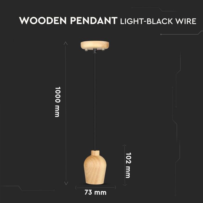 LED E27 PENDANT BLACK WIRE 73X102X100 WOODEN