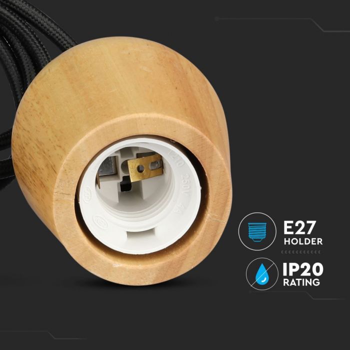 LED E27 PENDANT BLACK WIRE 73X102X100 WOODEN