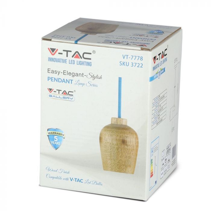 LED E27 PENDANT BLUE WIRE 73X102X100 WOODEN