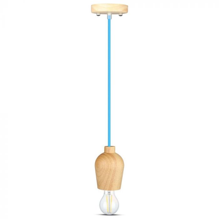 LED E27 PENDANT BLUE WIRE 73X102X100 WOODEN