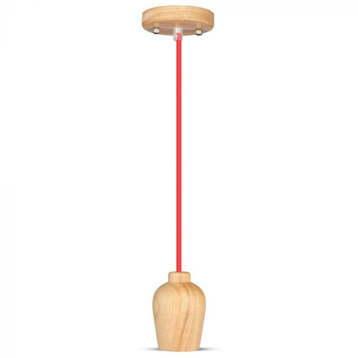 LED E27 PENDANT RED WIRE 73X102X100 WOODEN