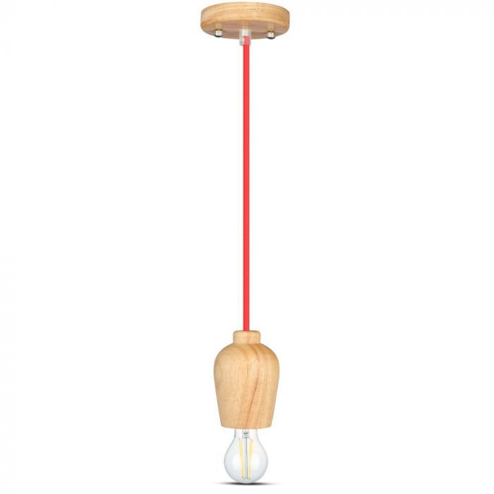 LED E27 PENDANT RED WIRE 73X102X100 WOODEN