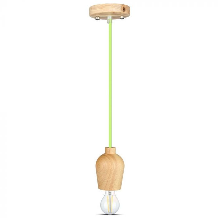 LED E27 PENDANT GREEN WIRE 73X102X100 WOODEN