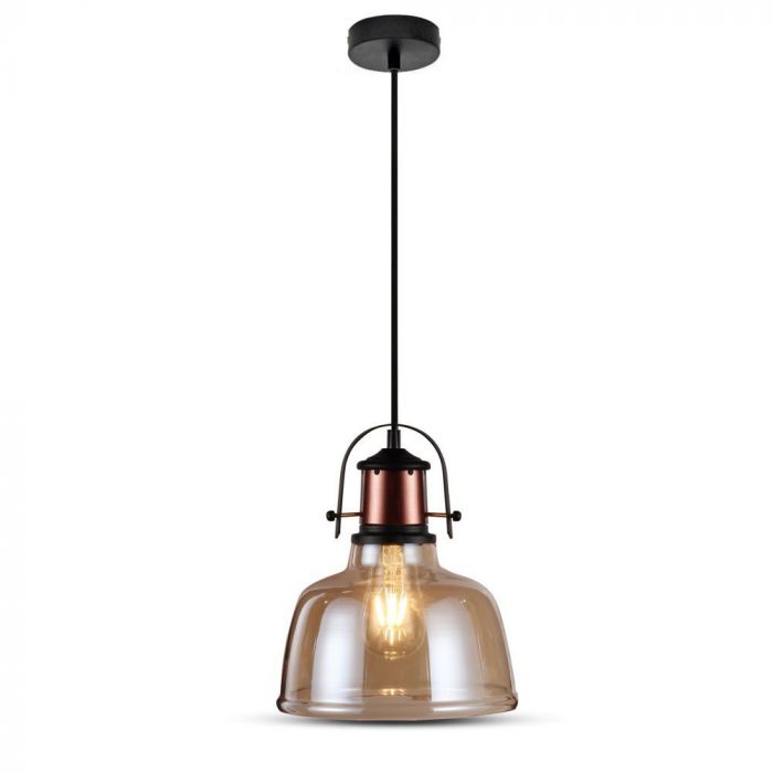 LED E27 PENDANT SHADE VINTAGE AMBER BLACK FABRIC WIRE 220X280X1150 GLASS