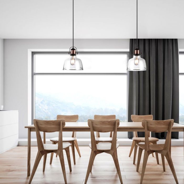 LED E27 PENDANT TRANSPARENT BLACK CANOPY 220X280X1150 GLASS