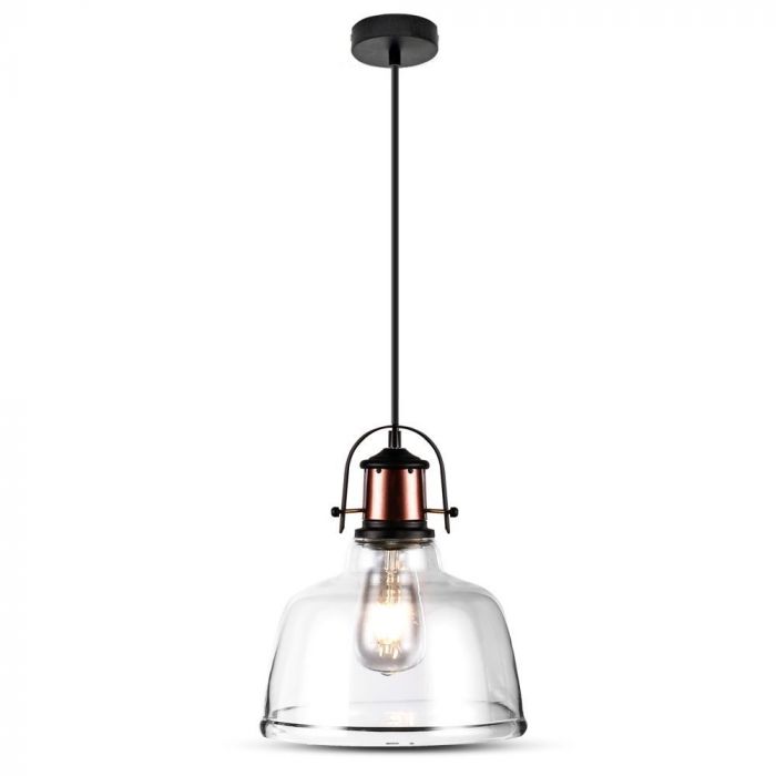 LED E27 PENDANT TRANSPARENT BLACK CANOPY 220X280X1150 GLASS