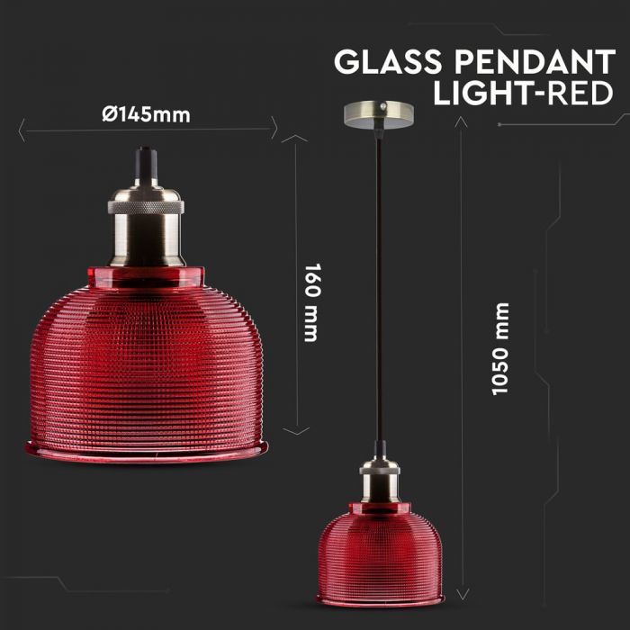 LED E27 PENDANT RED 15X16X105 GLASS