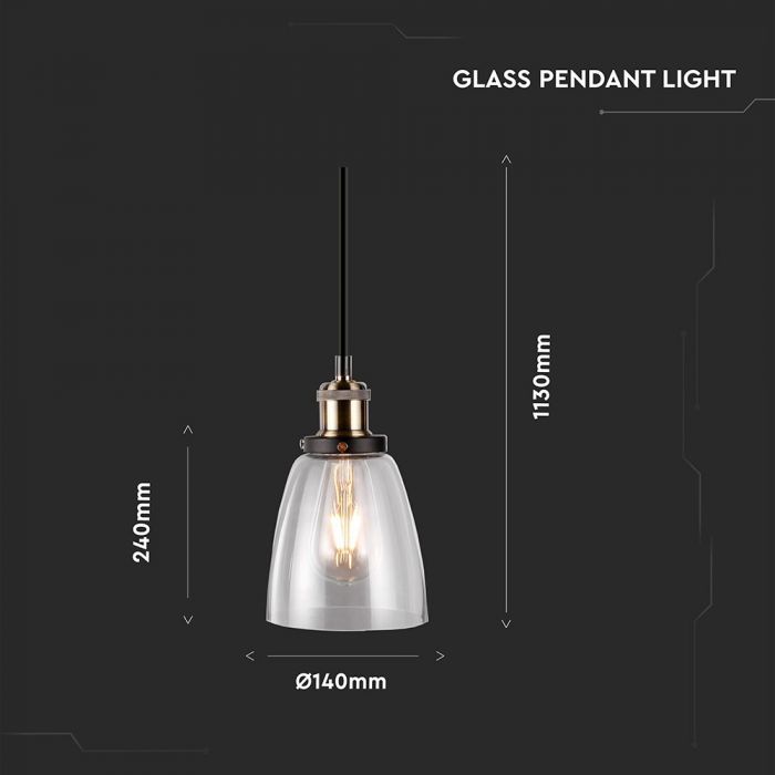 LED E27 PENDANT TRANSPARENT 14X24X113 VINTAGE GLASS