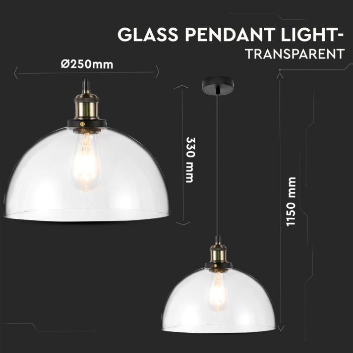 LED E27 PENDANT TRANSPARENT 30X25X115 VINTAGE GLASS