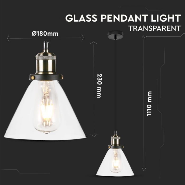 LED E27 PENDANT TRANSPARENT 18X23X110 VINTAGE GLASS