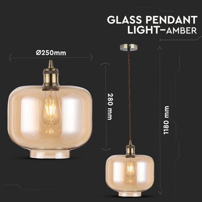 LED E27 PENDANT VINTAGE AMBER 25X28X118 GLASS