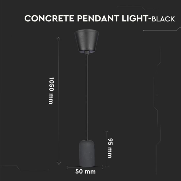 LED E27 PENDANT BLACK 95X50X1050 CONCRETE