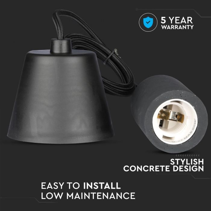 LED E27 PENDANT BLACK 95X50X1050 CONCRETE