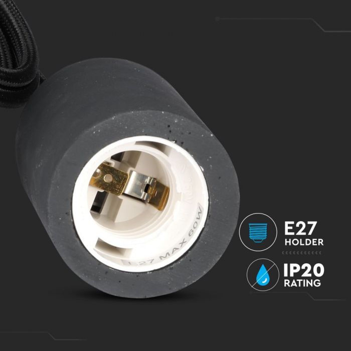 LED E27 PENDANT BLACK 95X50X1050 CONCRETE