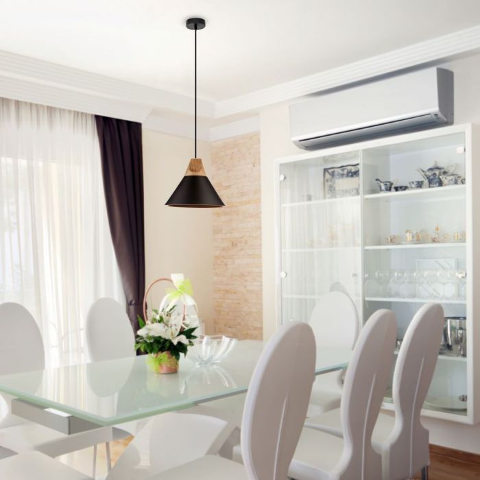 Modern Black Wooden Top Pendant 260mm