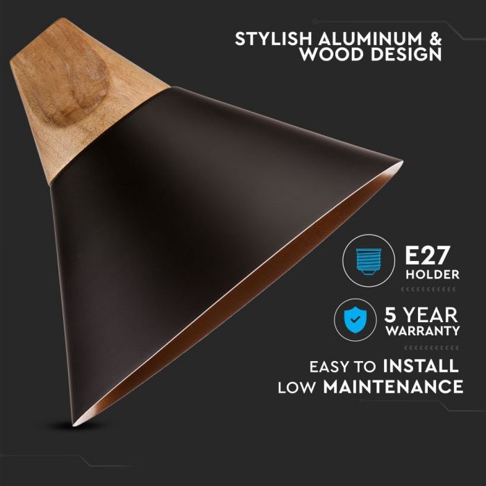 LED E27 PENDANT MODERN BLACK 25X20X110 ALUMINIUM + WOODEN TOP