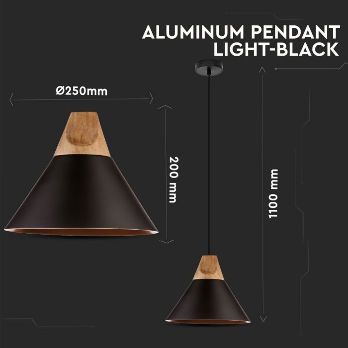 LED E27 PENDANT MODERN BLACK 25X20X110 ALUMINIUM + WOODEN TOP