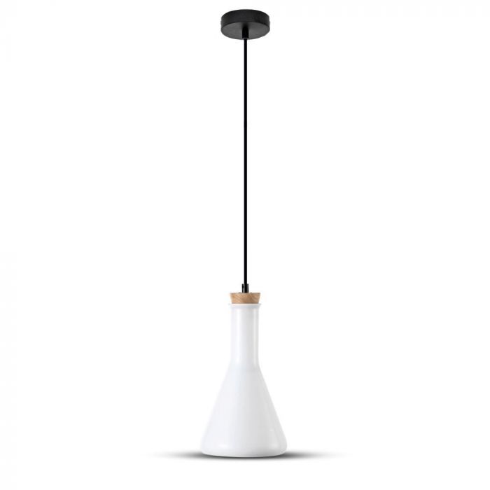 LED E27 PENDANT WHITE 17X32X112 GLASS WITH WOOD