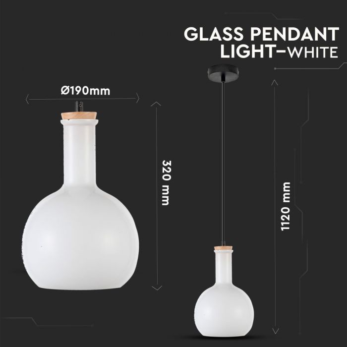 LED E27 PENDANT WHITE 19X32X112 GLASS WITH WOOD