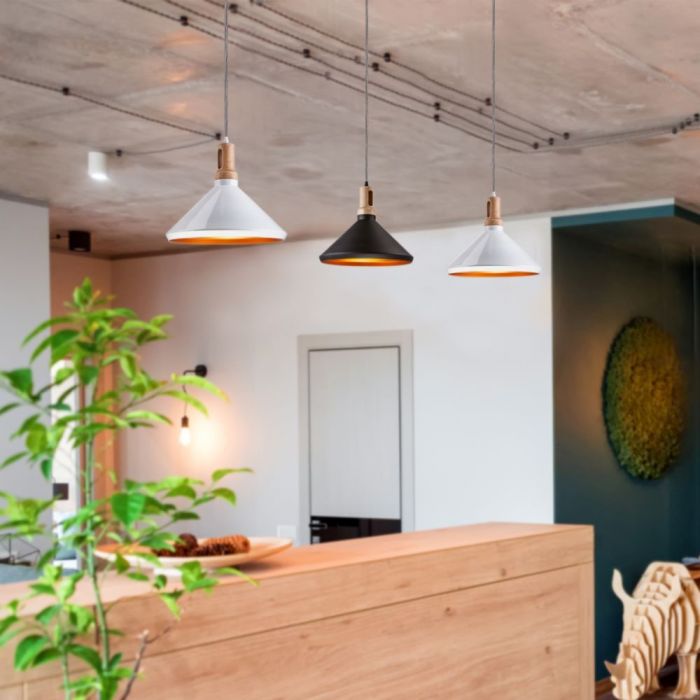 Modern Long White Wooden Top Pendant