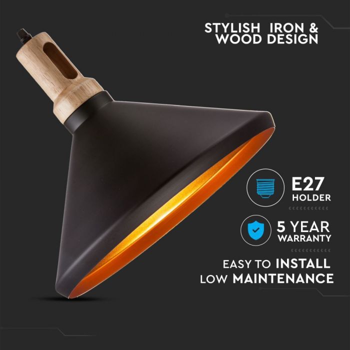 LED E27 PENDANT MODERN LONG BLACK 35X30X110 WOODEN TOP