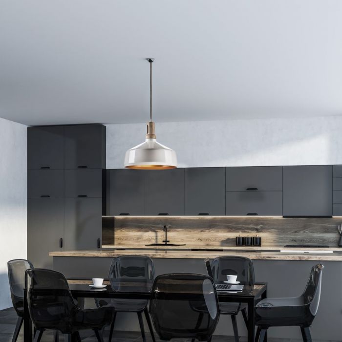 LED E27 PENDANT IRON WHITE 35X30X110 WOODEN TOP