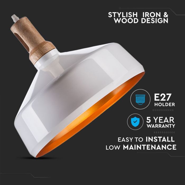 LED E27 PENDANT IRON WHITE 35X30X110 WOODEN TOP
