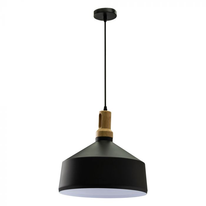 LED E27 PENDANT MODERN BLACK 35X30X110 WOODEN TOP