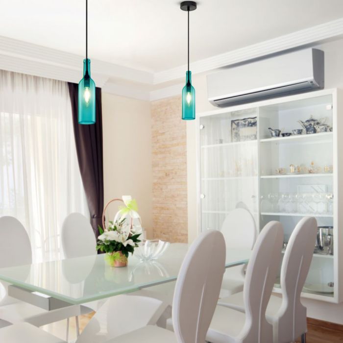 LED E27 PENDANT BOTTLE LIGHT BLUE 7X28X115 GLASS